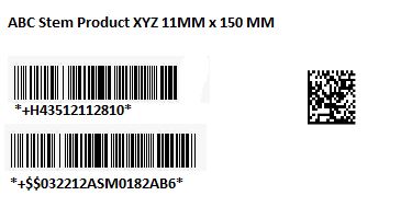 Sample of a product sticker with a HIBC barcode